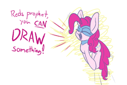 Size: 1500x1000 | Tagged: safe, artist:heir-of-rick, imported from derpibooru, pinkie pie, earth pony, pony, chalkzone, dialogue, eyes closed, female, mare, mask, motivational, positive ponies, pronking, snaponka, snappy pie, solo