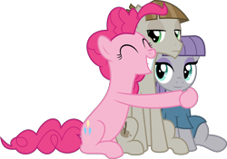 Size: 5003x3519 | Tagged: safe, artist:jhayarr23, imported from derpibooru, maud pie, mudbriar, pinkie pie, the maud couple, female, happy, hug, male, maudbriar, shipping, simple background, smiling, straight, transparent background, vector