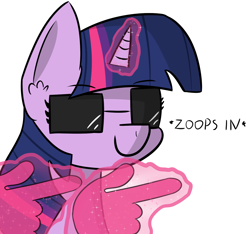 Size: 1286x1202 | Tagged: safe, artist:artiks, imported from derpibooru, twilight sparkle, pony, emoji, female, finger gun, magic, solo, sunglasses