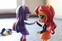Size: 6000x4000 | Tagged: safe, artist:artofmagicpoland, imported from derpibooru, sunset shimmer, twilight sparkle, equestria girls, doll, equestria girls minis, female, high five, lesbian, shipping, sunsetsparkle, toy