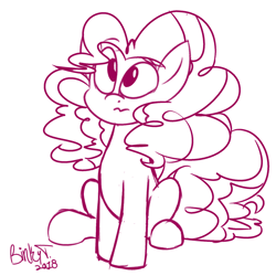 Size: 2000x2000 | Tagged: safe, artist:binkyt11, derpibooru exclusive, imported from derpibooru, part of a set, pinkie pie, earth pony, pony, female, impossibly large mane, mare, monochrome, simple background, solo, white background