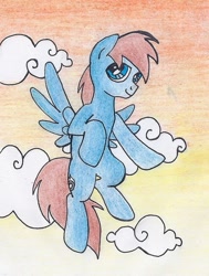 Size: 457x604 | Tagged: safe, artist:pony-paint, imported from derpibooru, oc, oc only, pegasus, pony, flying, male, sky, smiling, solo, stallion