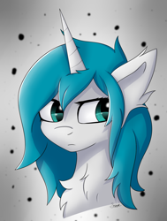 Size: 1368x1812 | Tagged: safe, artist:drarkusss0, imported from derpibooru, oc, oc only, pony, unicorn, abstract background, bust, cheap, commission, commission info, open, payday 2, solo, teal mane, unimpressed, white coat