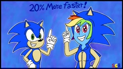 Size: 800x450 | Tagged: safe, artist:superchrisbros, imported from derpibooru, rainbow dash, equestria girls, 20% cooler, clothes, cosplay, costume, crossover, gotta go fast, grammar error, kigurumi, sonic the hedgehog, sonic the hedgehog (series)