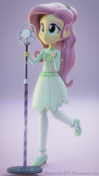 Size: 1080x1920 | Tagged: safe, artist:creatorofpony, artist:efk-san, imported from derpibooru, fluttershy, equestria girls, equestria girls series, so much more to me, 3d, blender, clothes, dress, female, microphone, raised leg, solo