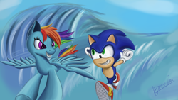 Size: 3840x2160 | Tagged: safe, artist:theunconsistentone, imported from derpibooru, rainbow dash, crossover, non-shipping, sonic the hedgehog, sonic the hedgehog (series)