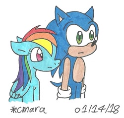 Size: 700x667 | Tagged: safe, artist:cmara, imported from derpibooru, rainbow dash, crossover, sonic the hedgehog, sonic the hedgehog (series), traditional art