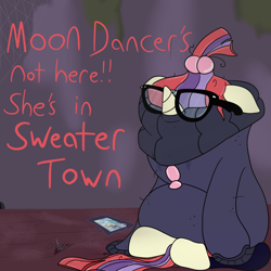 Size: 1200x1200 | Tagged: safe, artist:pavlovzdawg, imported from derpibooru, moondancer, pony, unicorn, clothes, crying, female, glasses, gravity falls, mare, solo, sweater, sweater town