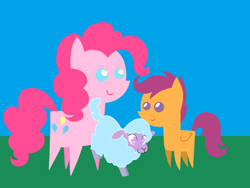 Size: 800x600 | Tagged: safe, imported from derpibooru, pinkie pie, scootaloo, earth pony, pegasus, pony, sheep, song in the comments, veggietales