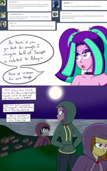 Size: 1000x1600 | Tagged: safe, artist:jake heritagu, imported from derpibooru, adagio dazzle, aria blaze, sonata dusk, siren, comic:aria's archives, equestria girls, adagio dazzle gets around, clothes, comic, hoodie, moon, town