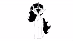 Size: 1920x1080 | Tagged: safe, imported from derpibooru, king sombra, pony, unicorn, black and white, chest fluff, crown, eye glow, female, grayscale, jewelry, looking at you, mare, monochrome, queen umbra, regalia, rule 63, simple background, solo, white background