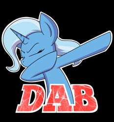 Size: 657x705 | Tagged: safe, artist:pandramodo, artist:pj-nsfw, imported from derpibooru, trixie, pony, unicorn, black background, dab, eyes closed, female, image macro, mare, meme, simple background, solo