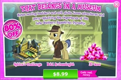 Size: 1966x1301 | Tagged: safe, imported from derpibooru, indiana pones, pony, advertisement, archaeologist, costs real money, game, game screencap, gameloft, gem, indiana jones, male, official, ponified, solo, stallion