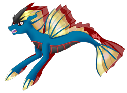 Size: 2391x1756 | Tagged: safe, artist:spokenmind93, imported from derpibooru, oc, oc only, gyarados, pony, seapony (g4), vampire, open mouth, pokémon, ponified, ponikemon, ponymon, seaponified, shadow, signature, simple background, solo, species swap, transparent background