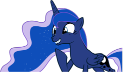 Size: 5000x3020 | Tagged: safe, artist:chalcedonian, edit, editor:slayerbvc, imported from derpibooru, vector edit, princess luna, alicorn, pony, luna eclipsed, .svg available, accessory-less edit, barehoof, female, grin, mare, missing accessory, raised hoof, simple background, smiling, solo, transparent background, vector