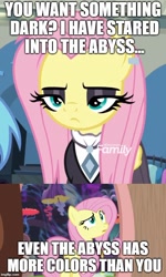 Size: 468x781 | Tagged: safe, edit, edited screencap, imported from derpibooru, screencap, fluttershy, pegasus, pony, discordant harmony, fake it 'til you make it, burn, discovery family logo, eyeshadow, female, fluttergoth, fluttershy's abyss, makeup, mare