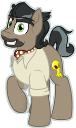 Size: 710x1181 | Tagged: safe, alternate version, artist:binkyt11, artist:serenawyr, derpibooru exclusive, imported from derpibooru, doctor caballeron, earth pony, pony, eyebrows, grin, looking at you, male, neckerchief, outline, raised hoof, simple background, smiling, solo, stallion, stubble, thick eyebrows, transparent background