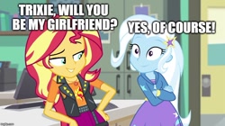 Size: 888x499 | Tagged: safe, imported from derpibooru, sunset shimmer, trixie, equestria girls, equestria girls series, forgotten friendship, female, lesbian, shipping, suntrix
