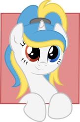Size: 394x604 | Tagged: safe, artist:pony-paint, imported from derpibooru, oc, oc only, pony, unicorn, bust, female, heterochromia, mare, ponytail, portrait, show accurate, smiling, solo