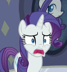Size: 858x924 | Tagged: safe, imported from derpibooru, screencap, rarity, pony, fake it 'til you make it, cropped, female, reaction image, shocked, solo