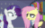Size: 589x360 | Tagged: safe, edit, edited screencap, imported from derpibooru, screencap, fluttershy, rarity, fake it 'til you make it, animated, female, fired, fluttergoth, loop, startled