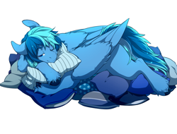 Size: 2100x1600 | Tagged: safe, artist:spazzykoneko, imported from derpibooru, oc, oc only, oc:umami stale, pegasus, pony, bed mane, lying down, pillow, simple background, smug