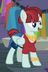 Size: 300x446 | Tagged: safe, imported from derpibooru, screencap, valley glamour, pegasus, pony, fake it 'til you make it, background pony, clothes, cropped, female, mare, midriff, solo