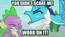 Size: 1280x720 | Tagged: safe, edit, edited screencap, imported from derpibooru, screencap, princess ember, spike, dragon, triple threat, dragoness, duo, female, full metal jacket, image macro, meme, yelling