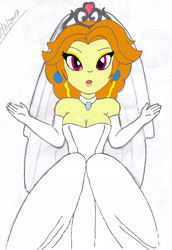 Size: 1552x2262 | Tagged: safe, artist:blackmercurius, imported from derpibooru, adagio dazzle, equestria girls, clothes, dress, female, princess peach, solo, super mario bros., super mario odyssey, wedding dress