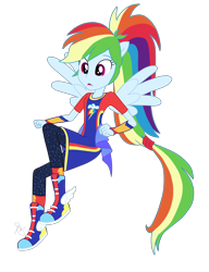 Size: 1920x2500 | Tagged: safe, artist:ilaria122, edit, imported from derpibooru, rainbow dash, equestria girls, equestria girls series, forgotten friendship, clothes, cute, dashabetes, female, full body, pants, ponied up, shoes, simple background, sneakers, surprised, transparent background