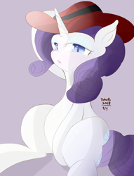 Size: 650x850 | Tagged: safe, artist:tohupo, imported from derpibooru, rarity, pony, unicorn, female, hat, looking at you, simple background, solo