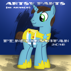 Size: 1200x1200 | Tagged: dead source, safe, artist:penguinsn1fan, imported from derpibooru, oc, oc only, oc:artsy pants, pony, unicorn, armor, male, solo, stallion