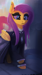 Size: 1080x1920 | Tagged: safe, artist:hierozaki, imported from derpibooru, fluttershy, pegasus, pony, fake it 'til you make it, eyeshadow, female, fluttergoth, lidded eyes, makeup, mare, solo