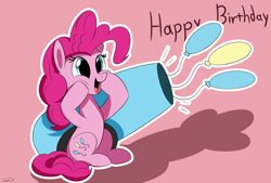 Size: 3496x2362 | Tagged: safe, artist:taurson, imported from derpibooru, pinkie pie, earth pony, pony, cute, diapinkes, female, happy birthday, mare, party cannon, smiling