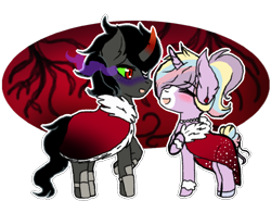 Size: 1162x913 | Tagged: safe, artist:themisslittledevil, imported from derpibooru, king sombra, oc, oc:snow splat, pony, unicorn, canon x oc, cloak, clothes, female, male, mare, shipping, simple background, stallion, straight, transparent background