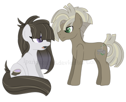 Size: 1600x1302 | Tagged: safe, artist:ipandacakes, imported from derpibooru, oc, oc only, oc:ametrine twiggy pie, oc:quercus boulder pie, earth pony, pony, female, male, mare, offspring, parent:maud pie, parent:mud briar, parents:maudbriar, simple background, sitting, stallion, transparent background