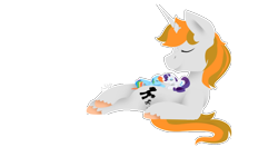 Size: 760x400 | Tagged: safe, artist:flashbrush, imported from derpibooru, rainbow dash, rarity, oc, oc:gentlesteps, pony, belly, cute, female, gentle giant, giant pony, giant/tiny, macro, macro/micro, male, micro, simple background, size difference, snuggling, tiny, tiny ponies, transparent background