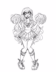 Size: 2975x3850 | Tagged: safe, artist:mylittleyuri, derpibooru exclusive, imported from derpibooru, fluttershy, human, cheerleader, cheerleader outfit, clothes, converse, costume, cute, female, humanized, monochrome, shoes, sneakers, solo