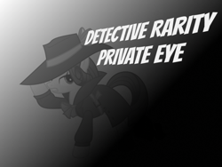 Size: 800x600 | Tagged: artist needed, source needed, safe, edit, imported from derpibooru, rarity, black and white, clothes, detective rarity, grayscale, hat, idea, monochrome, spinoff, trenchcoat