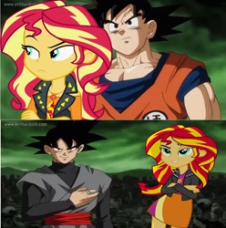 Size: 1024x1031 | Tagged: safe, artist:ponysloud99, imported from derpibooru, sunset shimmer, equestria girls, equestria girls (movie), equestria girls series, crossover, crossover shipping, dragon ball, dragon ball super, goku, goku black, gonset, human sunset, shipping, son goku