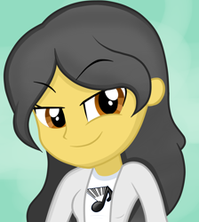 Size: 1024x1143 | Tagged: safe, artist:danielitamlp, imported from derpibooru, oc, oc only, oc:dany melody, equestria girls, clothes, equestria girls-ified, female, simple background, smiling, smirk, solo