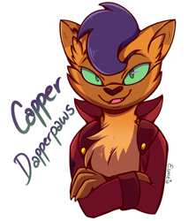 Size: 628x738 | Tagged: safe, artist:esmeia, imported from derpibooru, capper dapperpaws, abyssinian, anthro, my little pony: the movie, chest fluff, crossed arms, looking at you, male, simple background, solo, white background
