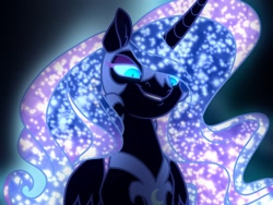 Size: 1032x774 | Tagged: safe, artist:radioactivepotato123, imported from derpibooru, nightmare moon, pony, .psd available, ethereal mane, female, grin, lidded eyes, looking down, smiling, solo