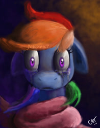 Size: 1024x1303 | Tagged: safe, artist:jonsson7, imported from derpibooru, rainbow dash, pegasus, pony, crying, female, mare, solo