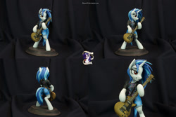 Size: 1095x730 | Tagged: safe, artist:shuxer59, imported from derpibooru, dj pon-3, vinyl scratch, unicorn, bipedal, denim shorts, female, figure, guitar, hoof hold, jorts, mare, missing accessory, sculpture, smiling, traditional art