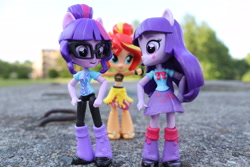 Size: 6000x4000 | Tagged: safe, artist:artofmagicpoland, imported from derpibooru, sci-twi, sunset shimmer, twilight sparkle, alicorn, equestria girls, equestria girls series, clothes, doll, equestria girls minis, female, implied lesbian, implied scitwishimmer, implied shipping, irl, looking at each other, photo, swimsuit, this will not end well, toy, twilight sparkle (alicorn)