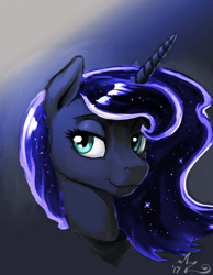 Size: 1377x1771 | Tagged: safe, artist:amarynceus, color edit, edit, imported from derpibooru, princess luna, alicorn, pony, beautiful, bust, colored, female, freckles, mare, portrait, simple background, solo