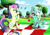 Size: 6952x4921 | Tagged: safe, artist:dusk-spark, imported from derpibooru, bon bon, lyra heartstrings, earth pony, parasprite, pony, unicorn, absurd resolution, bench, duo, eating, female, food, mare, messy eating, park, picnic, picnic blanket, trash can, tree