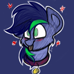 Size: 1000x1000 | Tagged: safe, artist:frizzyfrizzarts, imported from derpibooru, oc, oc only, oc:trickster, pony, blushing, collar, mlem, silly, sketch, solo, tongue out