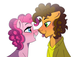 Size: 1024x744 | Tagged: safe, artist:cascayd, imported from derpibooru, cheese sandwich, pinkie pie, :p, blushing, boop, cheesepie, female, male, mutual booping, noseboop, shipping, straight, tongue out